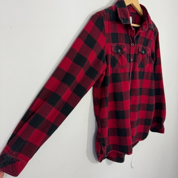 Roots Buffalo Plaid Flannel Shirt Womens S Black Red Check Long Sleeve Button Up - Picture 4 of 11